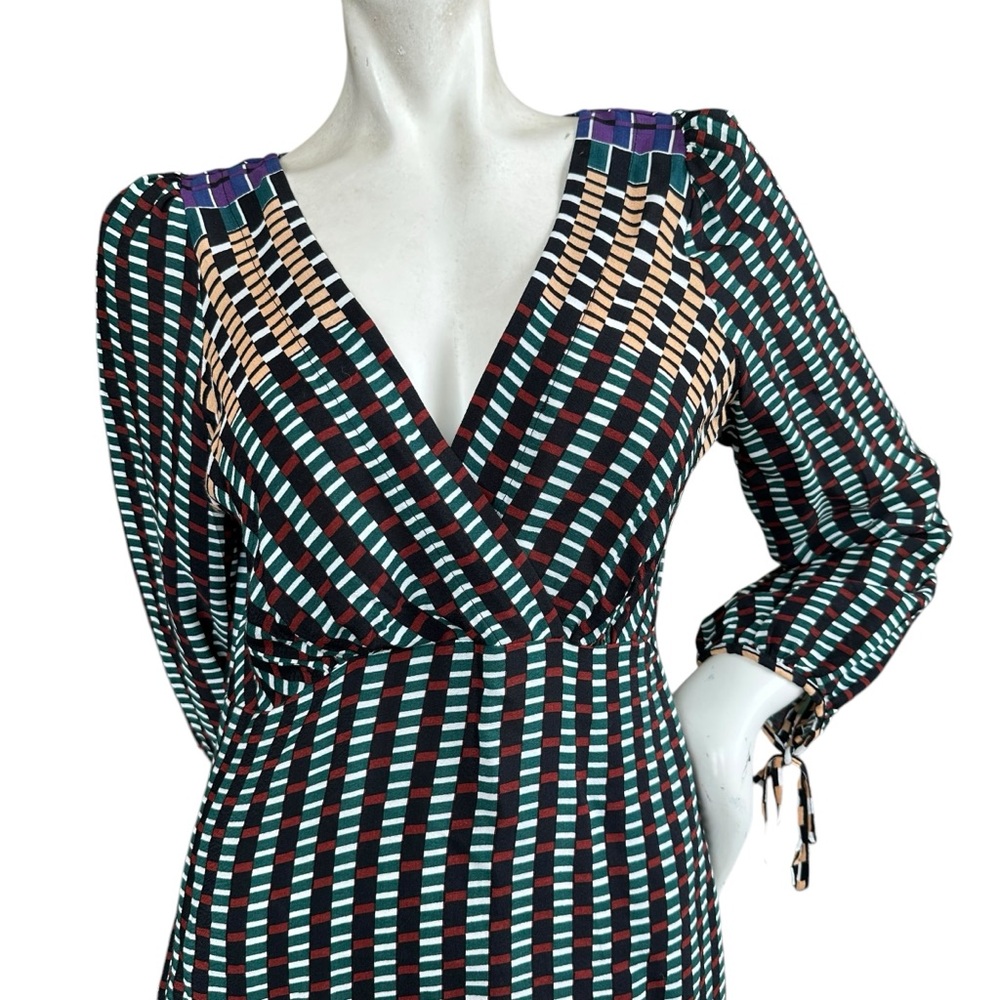 Anthropologie Maeve “Gianna” Geometric Multicolor Retro Faux Wrap Dress 4 Petite - Picture 4 of 9